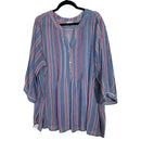 PRE-OWNED - Avenue Blue Striped Three Quarter Sleeve Button-up Shirt size 26/28