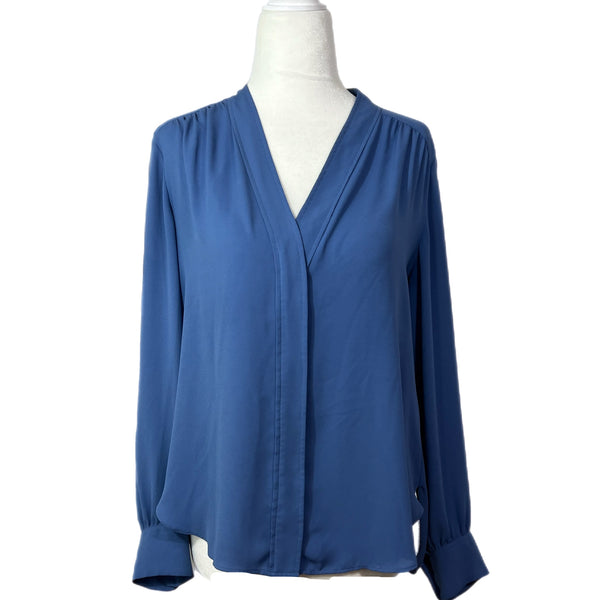 PRE-OWNED - Ann Taylor Petite Blue V Neck Long Sleeve Blouse Petite Small preloved secondhand shopping Style and GIve