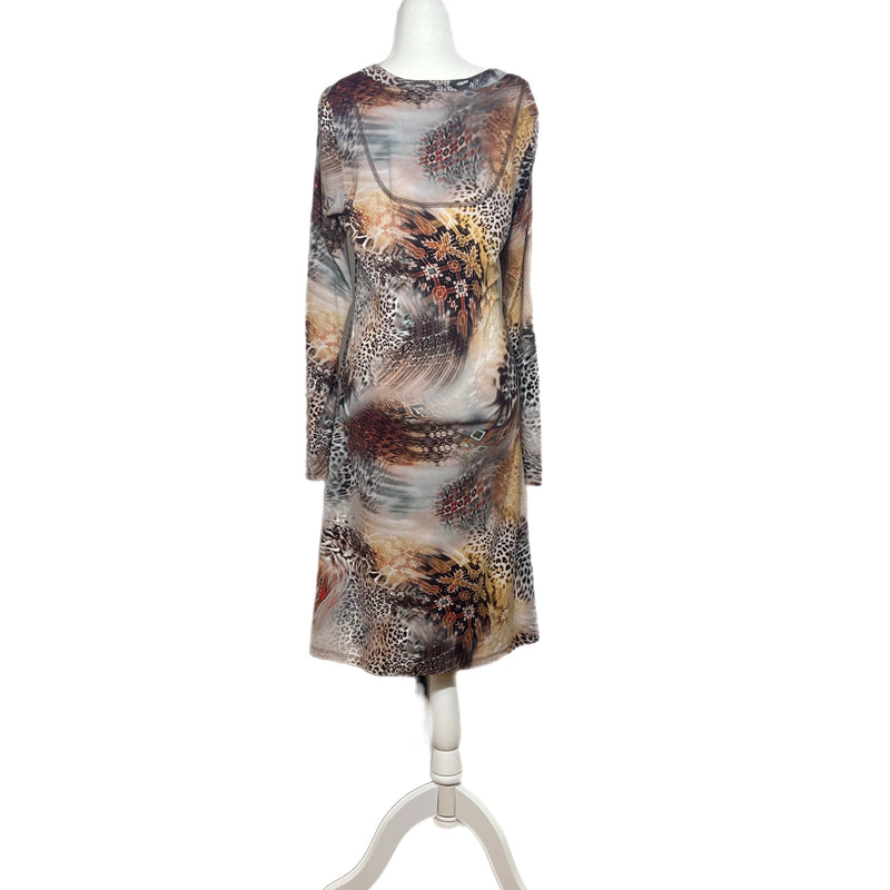 PRE-OWNED - Karen Kane Brown Animal Print Long Sleeve Dress