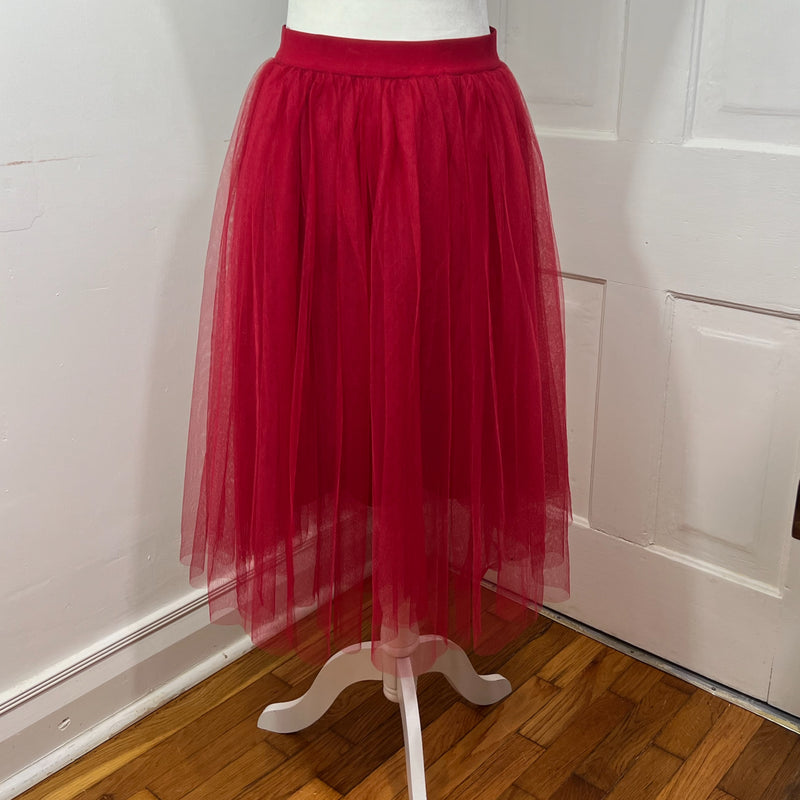 PRE-OWNED - ee:some Red Mesh Mid Skirt with Elasticized Waist