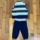 PRE-OWNED - Carter's Zip-Up Striped Sleeveless Vest with Navy Joggers 6 Months