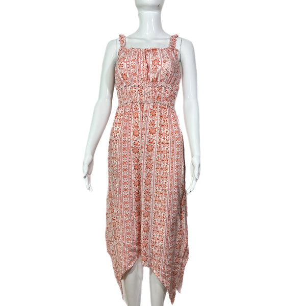 PRE-OWNED - No Boundaries Juniors Orange Ruched Spaghetti Strap Asymmetrical Dress size juniors medium 7-9 - resale shopping