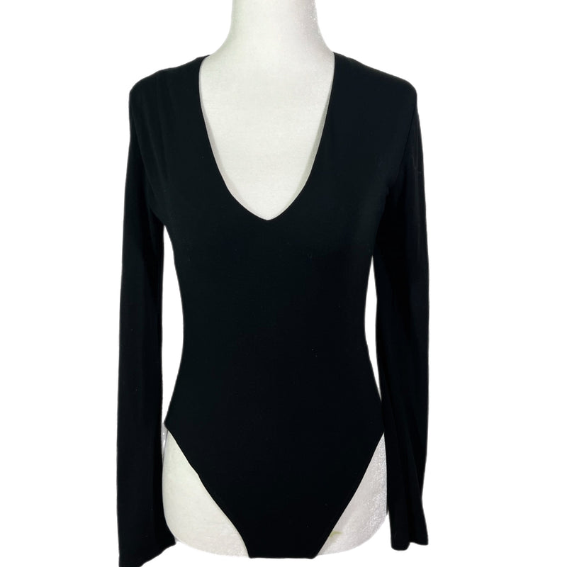 Preowned Karlie Black Long Sleeve V Neck Bodysuit Size Medium 