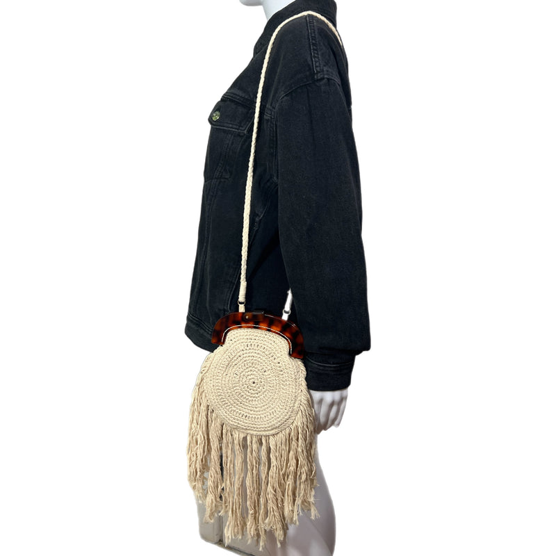 PRE-OWNED - Zara Ivory Crochet Fringe Handbag