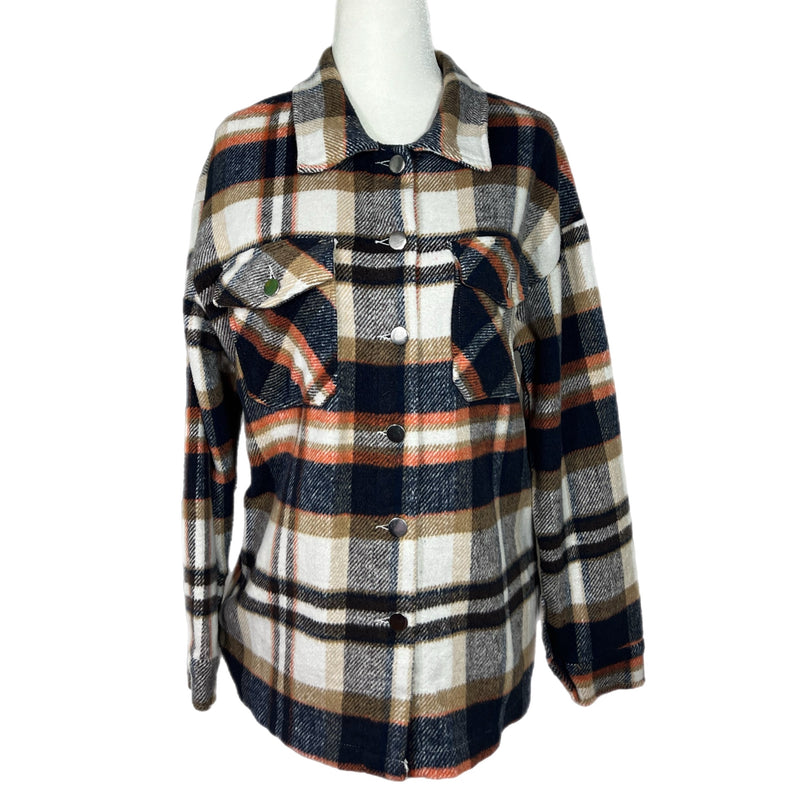 PRE-OWNED -  Plaid Silver-Toned Button Down Shirt