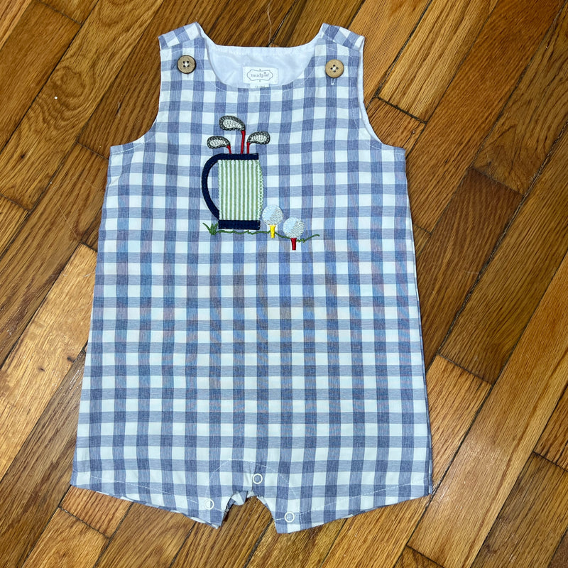 PRE-OWNED - mudpie Blue & White Checkerboard Printed Romper - Size 12 to 18 Months Style and Give Preloved Shopping 