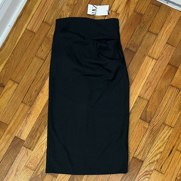 PRE-OWNED - Zara Charcoal Grey Gathered Pencil Skirt size XS