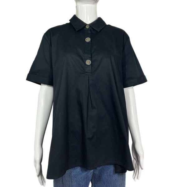 Who What Wear Black Cuffed Short Sleeve Shirt - Style and Give - Shop Secondhand 