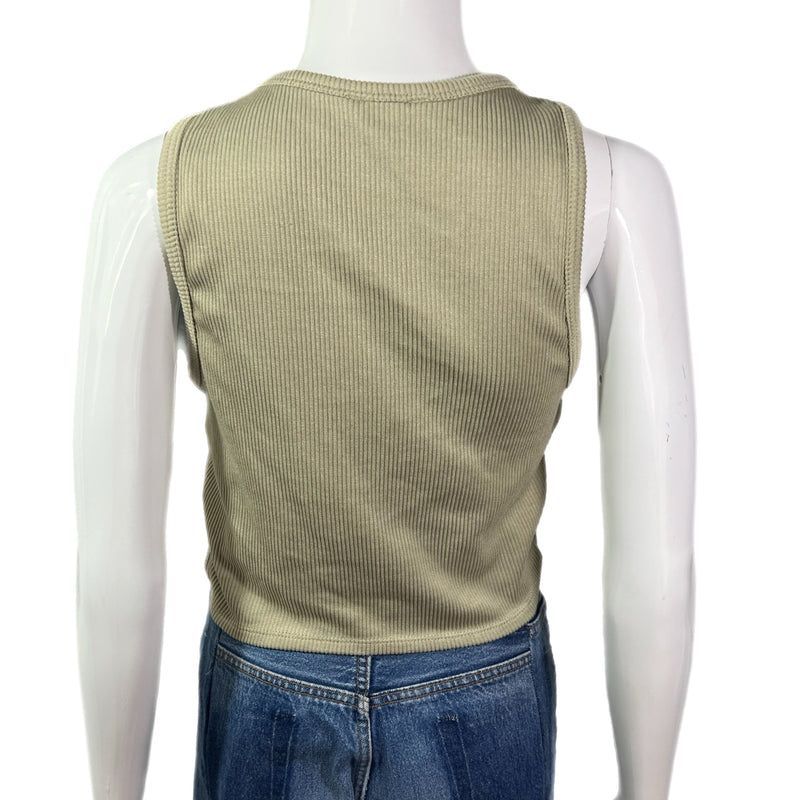 PRE-OWNED - Blashe Light Green Side Circle Cut-out Ribbed Cropped Tank