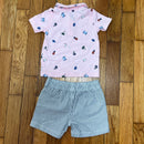 PRE-OWNED - Carter's Tropical Print 2 Piece Polo and Short Set Size 9 Months