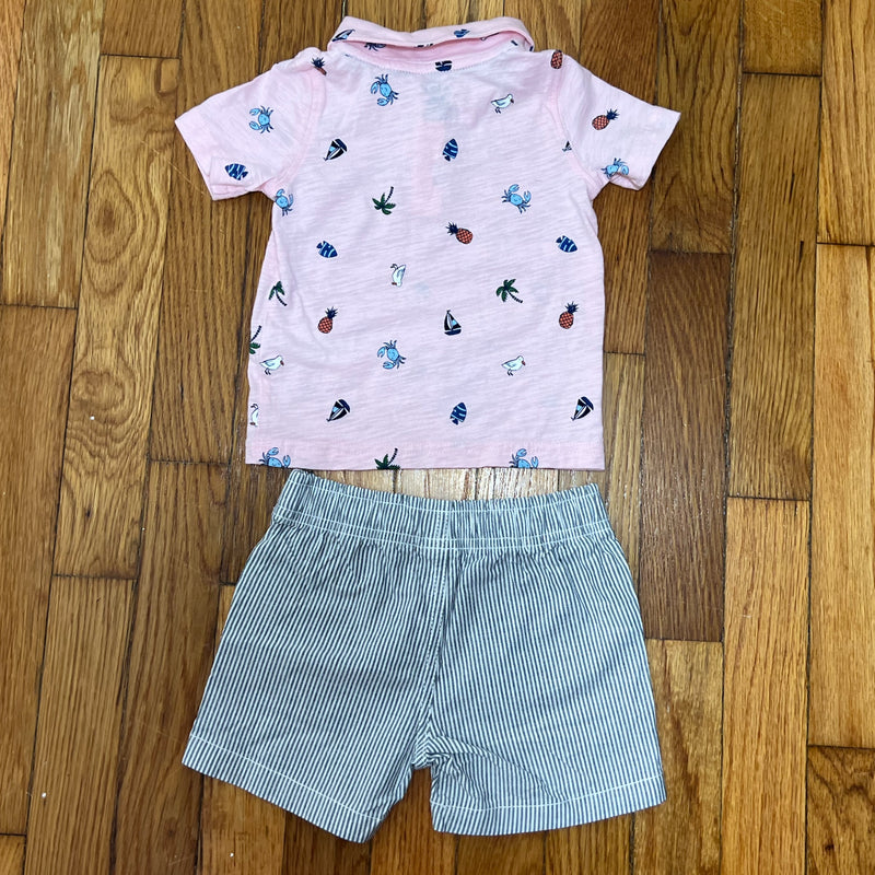 PRE-OWNED - Carter's Tropical Print 2 Piece Polo and Short Set Size 9 Months