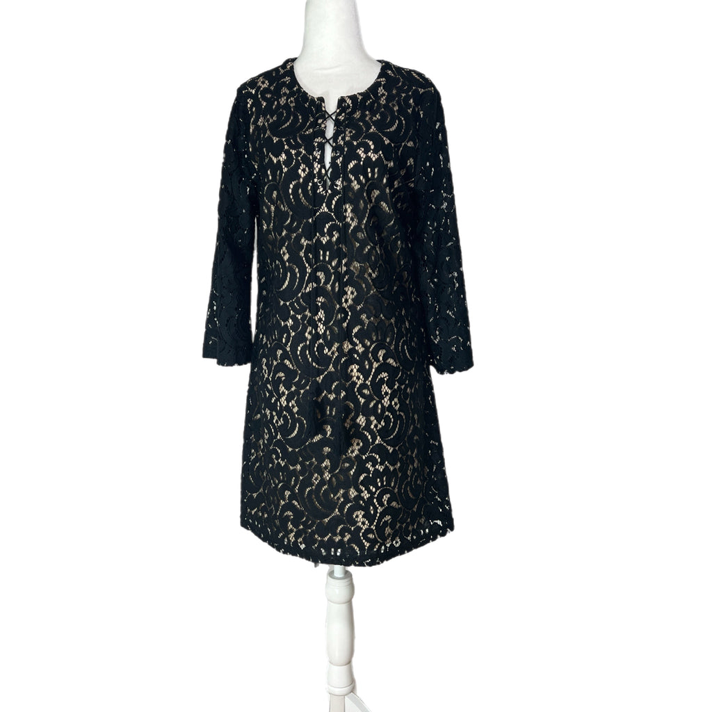 Pre-owned - Xhilaration Black and Lace Three Quarter Bell Sleeve with Tie Accent Dress Pre-owned - Xhilaration Black and Lace Three Quarter Bell Sleeve with Tie Accent Dress