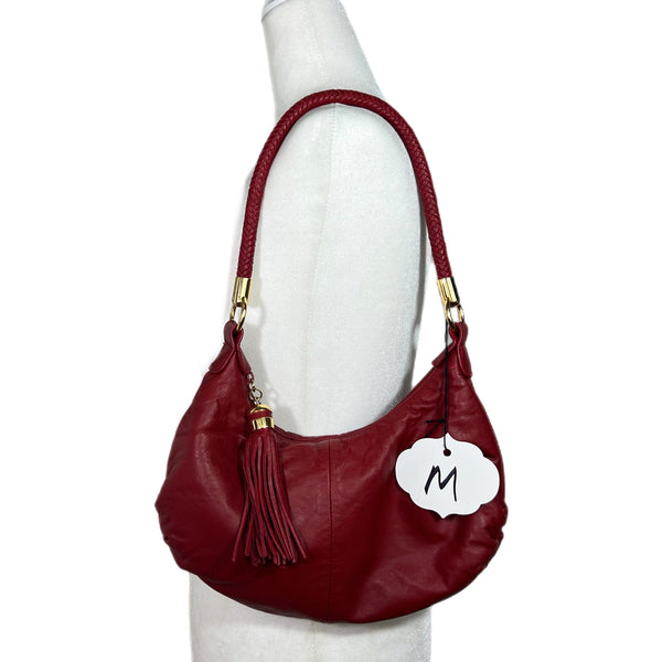 Great American Leatherworks Red Leather Shoulder Bag with Tassel Zip preowned secondhand shopping Style and Give