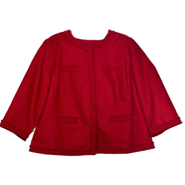 Pre-Owned - Talbots Red Linen Blend Three Quarter Sleeve Coat - Size 18W preloved secondhand shopping Style and Give