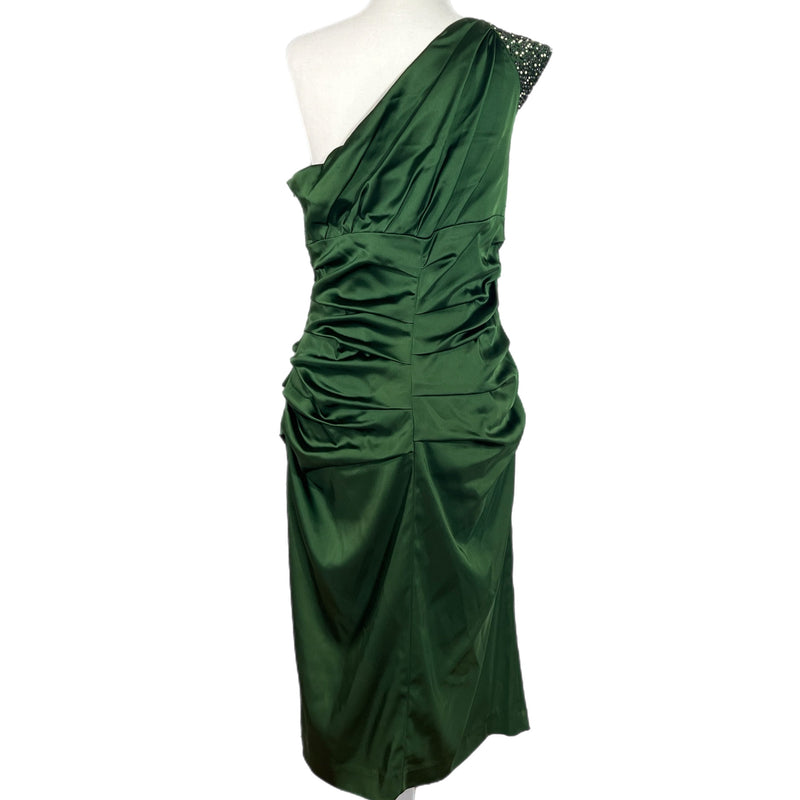 PRE-OWNED - Suzi Chin Green One Shoulder Body-con Dress with Bedazzled Shoulder