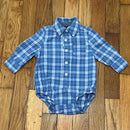PRE-OWNED - OSHKOSH Long Sleeve Blue Plaid Button Down Collard Bodysuit - 3 Months Style and Give Secondhand Shopping 