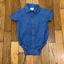 PRE-OWNED - Cat & Jack Blue Linen Blend Collared Button Down Short Sleeve Bodysuit 6 to 9 Months Style and Give Secondhand Shopping 