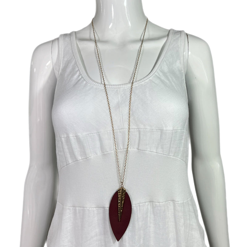 PRE-OWNED -Burgundy Leather Accent Necklace