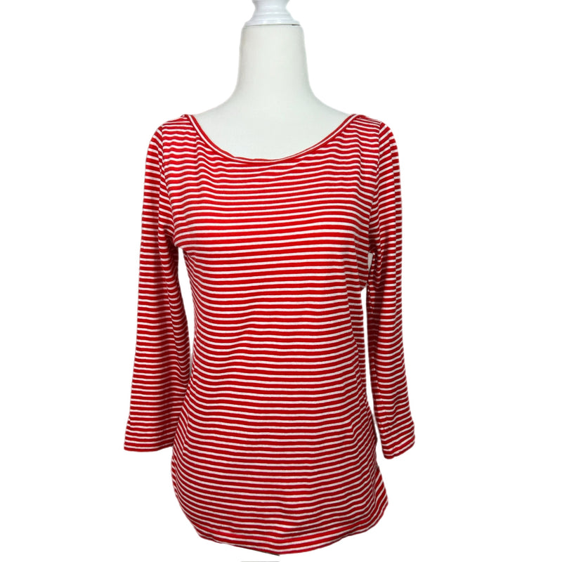 PRE-OWNED - J.Crew Red Striped Scoop Neck Three Quarter Sleeve Tee Shirt size small secondhand shopping Style and Give