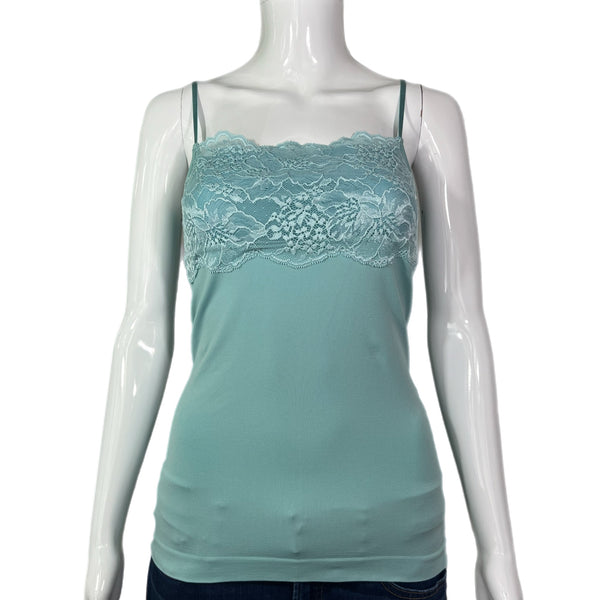 PRE-OWNED - Banana Republic Teal Spaghetti Strap Lace Detail Tank - Preloved Style and Give Shopping 