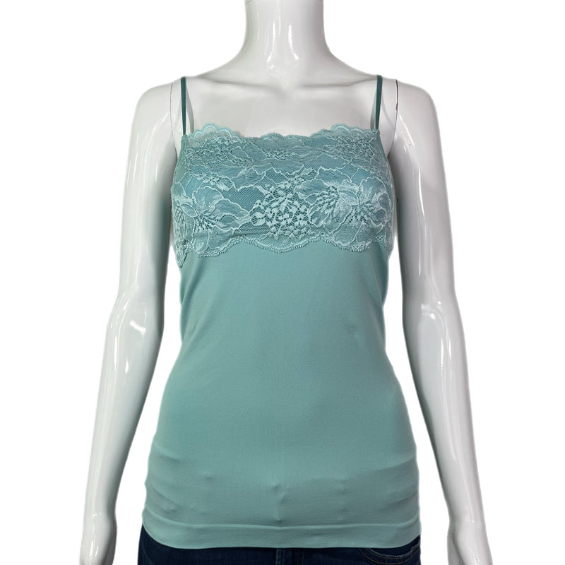 PRE-OWNED - Banana Republic Teal Spaghetti Strap Lace Detail Tank - Preloved Style and Give Shopping 