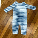 PRE-OWNED - aden + anais Blue & White Waterstripe Long Sleeve One Piece - Size 3-6 Months Style and Give Secondhand Shopping 