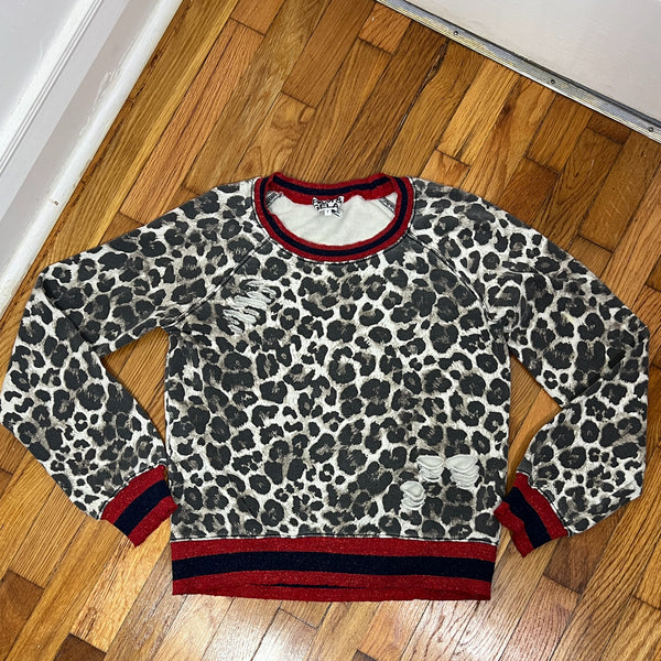 PRE-OWNED - Pam & Gela Animal Print Distressed Sweatshirt size P