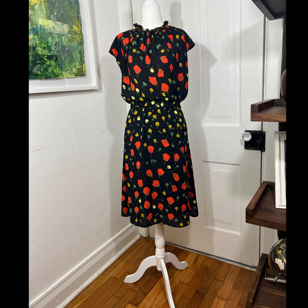 PRE-OWNED - Banana Republic Petite 8 California Poppy Floral Print Midi Dress secondhand shopping Style and Give 