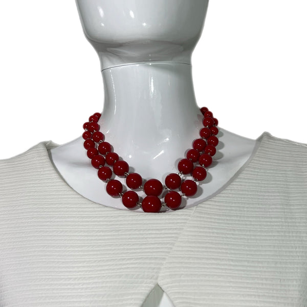 PRE-OWNED - Fashion Red Beaded Double Tiered Necklace