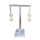 PRE-OWNED - Fashion Silver-Tone Double Pearl Drop Dangle Earrings