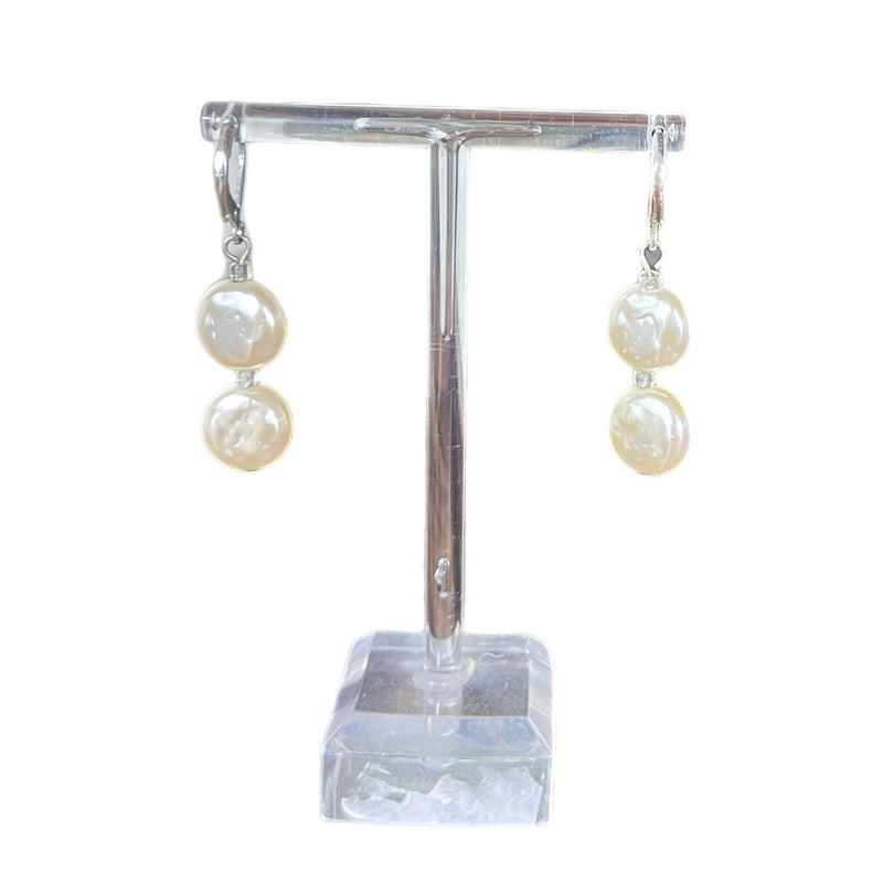 PRE-OWNED - Fashion Silver-Tone Double Pearl Drop Dangle Earrings