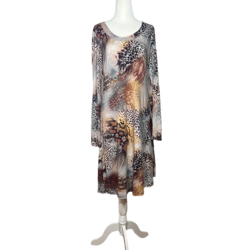 PRE-OWNED - Karen Kane Brown Animal Print Long Sleeve Dress Size Medium Style and Give