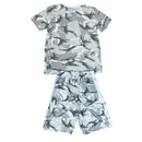 PRE-OWNED - Adidas Gray Tiger Camo T-Shirt with Matching Shorts (Medium 10/12)