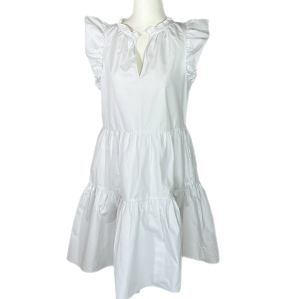 PRE-OWNED -  a Loves a Split V-Neck Ruffle Cap Sleeve Tiered Poplin Mini Dress