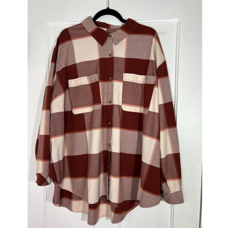 Pre-owned - AVA & VIV Orange Plaid Button Down Long Sleeve Shirt Size 2X