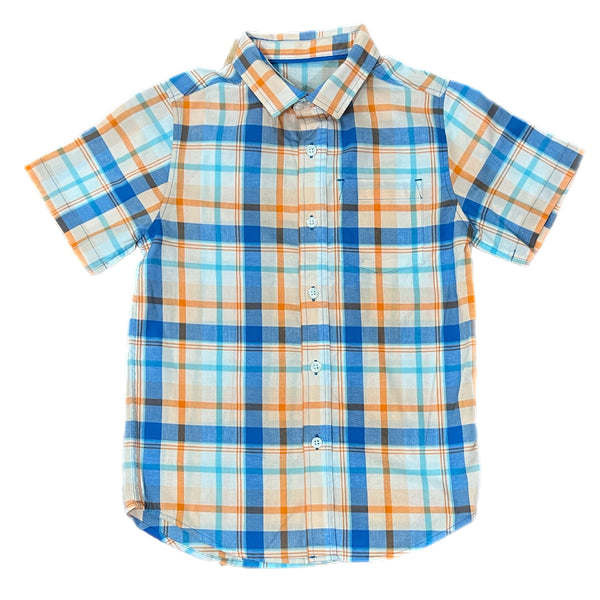 Cat & Jack Orange and Blue Plaid Short Sleeve Shirt