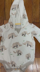 PRE-OWNED - Burt's Bees Baby Elephant Print Hooded Bodysuit Size 12 Months