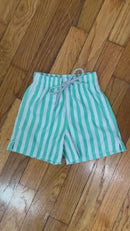 PRE-OWNED - Kiddy Flowers Boys Striped White and Green Swim Shorts Size 3T