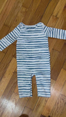 PRE-OWNED - aden + anais Blue & White Waterstripe Long Sleeve One Piece - Size 3-6 Months