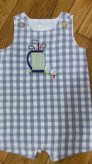 PRE-OWNED - mudpie Blue & White Checkerboard Printed Romper - Size 12 to 18 Months