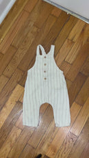 PRE-OWNED - ZARA Baby Boy Ivory Striped Boho Overalls Size 3 to 6 Months