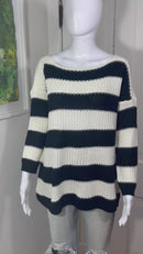 PRE-OWNED - SOLUTION Striped Ivory And Black Bateau Neckline Sweater