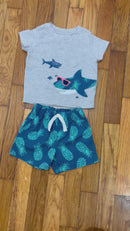 PRE-OWNED - Carter's 2 Piece Baby Boy Crewneck Shirt with Shorts Set Size 9 Months