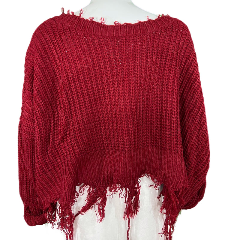Off The Shoulder Cropped Fringed Sweater